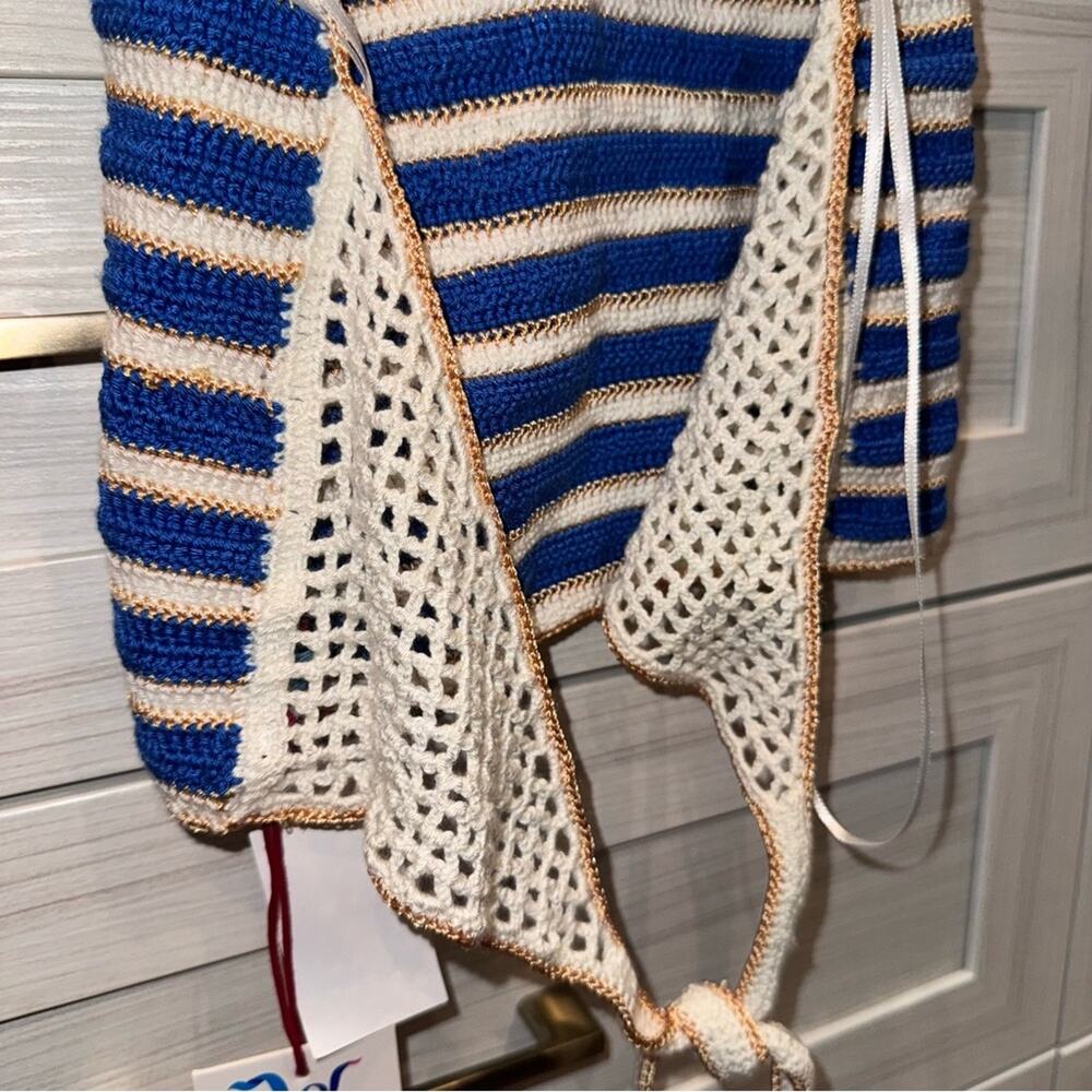 My Beachy Side Ali Crochet Striped Halter Top Small Navy - Picture 11 of 12